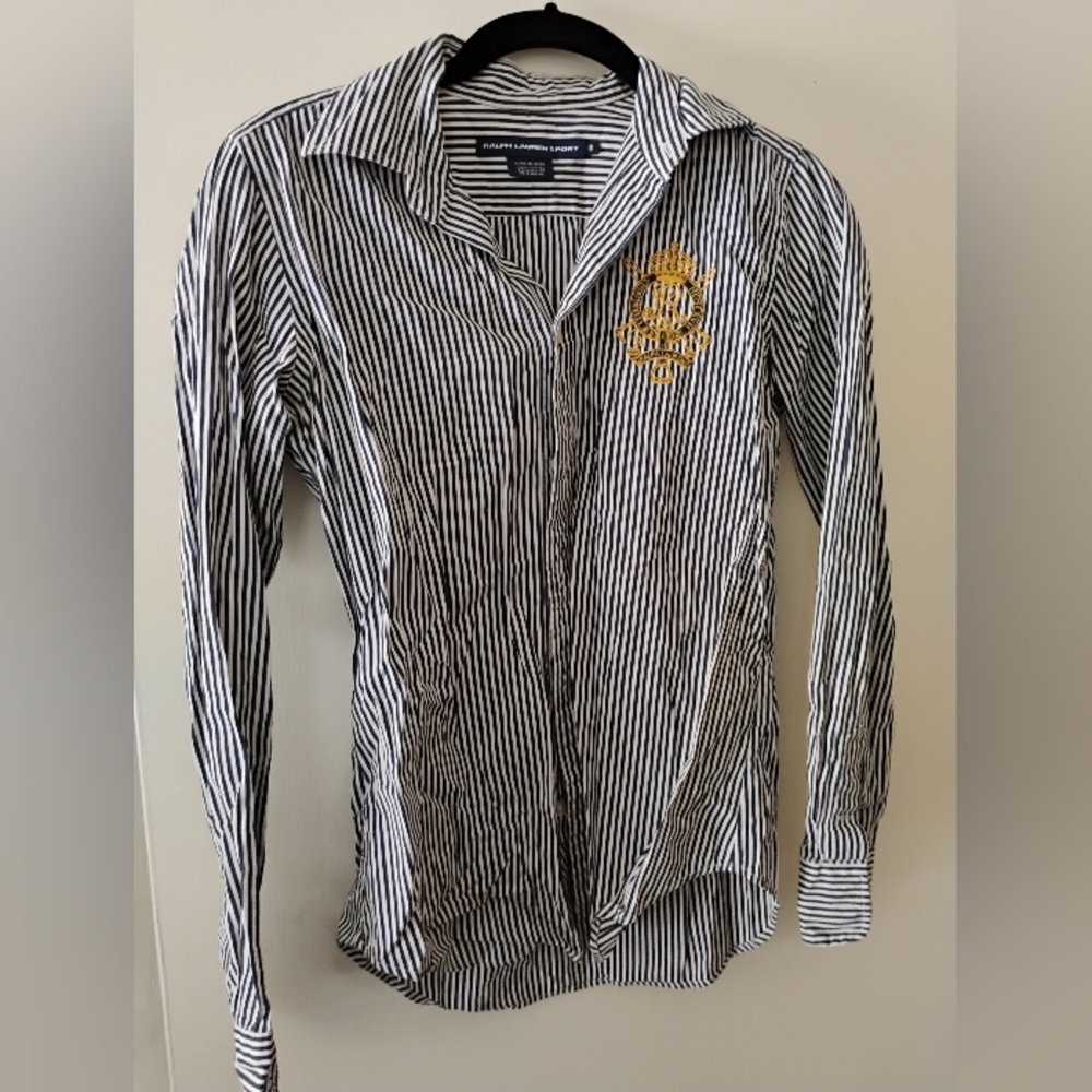 Size 6 Ralph Lauren Striped Shirt with Gold Crest